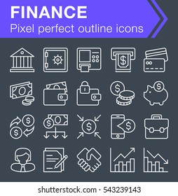 Set of thin line finance and banking icons for mobile apps and web design. 
Pixel perfect trendy thin line icons. Editable stroke.
