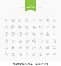 set of thin line flat bank, money and finance icons, vector illustration