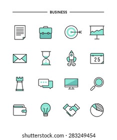 set of thin line flat business icons, vector illustration