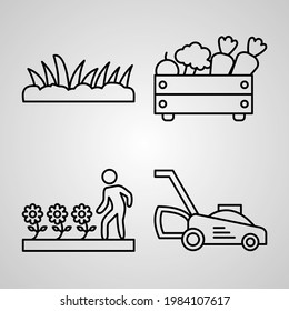 Set of Thin Line Flat Design Icons of Farming And Gardening
