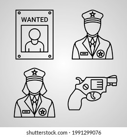 Set of Thin Line Flat Design Icons of Police
