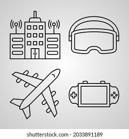 Set of Thin Line Flat Design Icons of Technology