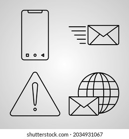 Set of Thin Line Flat Design Icons of Post Office