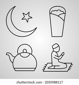 Set of Thin Line Flat Design Icons of Ramadan and Eid
