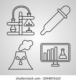 Set of Thin Line Flat Design Icons of Chemistry
