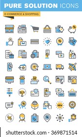 Set of thin line flat design icons of e-commerce and shopping. Icons for websites, mobile websites and apps, easy to use and highly customizable.