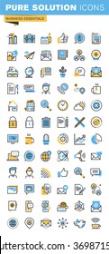 Set of thin line flat design icons of business essentials. Icons for websites, mobile websites and apps, easy to use and highly customizable.