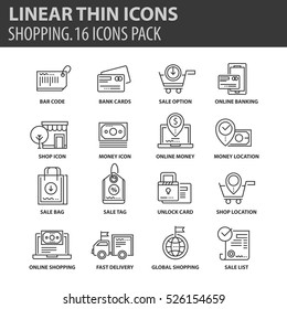 Set of thin line flat icons. Elements and pictograms for infographic, user interface, presentation and other design materials. Good quality collection shopping concept.