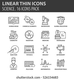 Set of thin line flat icons. Elements and pictograms for infographic, user interface, presentation and other design materials. Good quality collection science concept.