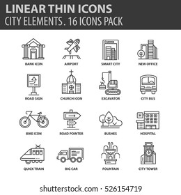 Set of thin line flat icons. Elements and pictograms for infographic, user interface, presentation and other design materials. Good quality collection city and transport concept