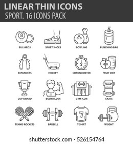Set of thin line flat icons. Elements and pictograms for infographic, user interface, presentation and other design materials. Good quality collection sport concept.