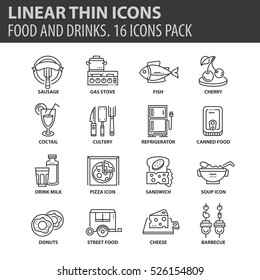 Set of thin line flat icons. Elements and pictograms for infographic, user interface, presentation and other design materials. Good quality collection food and drinks concept.