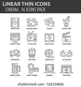 Set of thin line flat icons. Elements and pictograms for infographic, user interface, presentation and other design materials. Good quality collection cinema and movie concept.