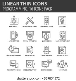 Set of thin line flat icons. Elements and pictograms for infographic, user interface, presentation and other design materials. Good quality collection programming