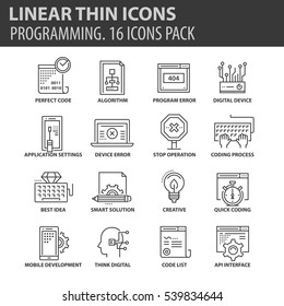 Set of thin line flat icons. Elements and pictograms for infographic, user interface, presentation and other design materials. Good quality collection programming concept