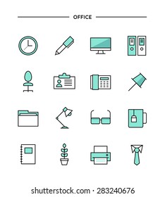 set of thin line flat office icons, vector illustration