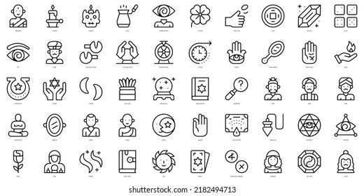 Set of thin line fortune teller Icons. Vector illustration