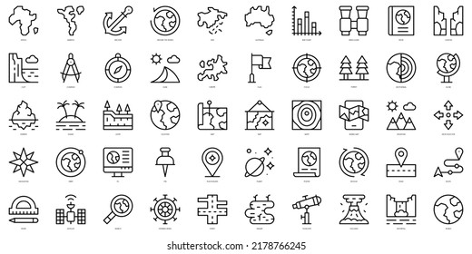 Set of thin line geography Icons. Vector illustration