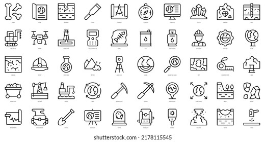 Set of thin line geology Icons. Vector illustration