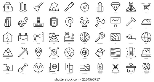 Set Of Thin Line Geology Icons. Vector Illustration