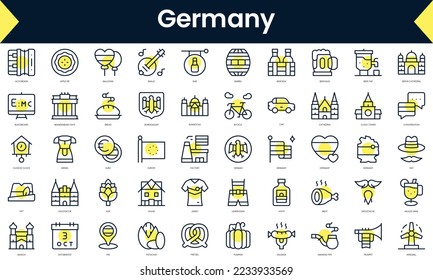 Set of thin line germany Icons. Line art icon with Yellow shadow. Vector illustration