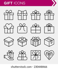Set of thin line gift icons.