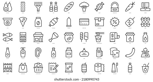 Set of thin line grocery Icons. Vector illustration