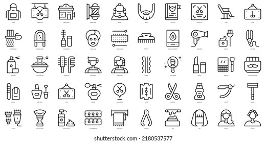 Set of thin line hairdressing and barber shop Icons. Vector illustration