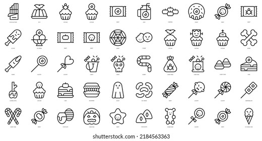 Set of thin line halloween sweets and candies Icons. Vector illustration