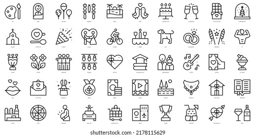 Set of thin line happiness Icons. Vector illustration