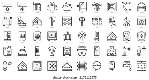 Set of thin line heating and cooling Icons. Vector illustration