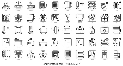Conjunto de Iconos de calefacción y refrigeración de línea delgada. Ilustración del vector