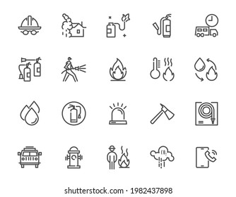 Set of thin line icon of fire fighter and related of fire, safety and community, 48x48 pixel perfect of artboard, line editable white background