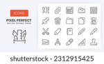 Set of thin line icons about stationery and back to school. Outline symbol collection. Editable vector stroke. 256x256 Pixel Perfect scalable to 128px, 64px...