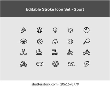 
set of thin line icons about sports. editable stroke icon set