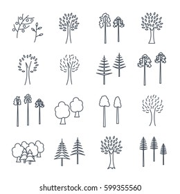 set of thin line icons abstract trees