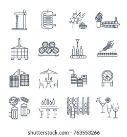 set of thin line icons alcohol drinks, beverages, wine, beer