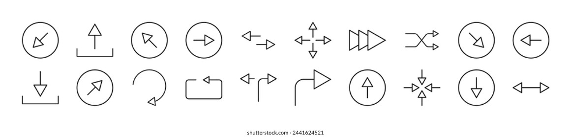 Set of thin line icons of arrows. Editable stroke. Simple linear illustration for web sites, newspapers, articles book 