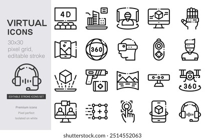 Conjunto de iconos de línea delgada de inteligencia artificial. Colección de símbolo de contorno. Trazo de Vector editable.