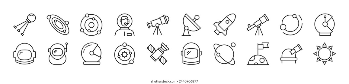 Conjunto de iconos de línea delgada de astronauta. Trazo editable. Ilustración lineal simple para sitios web, periódicos, libros de artículos 