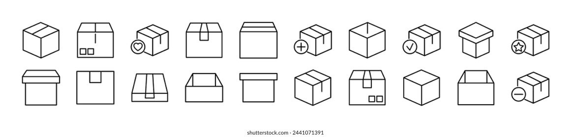 Set of thin line icons of boxes. Editable stroke. Simple linear illustration for web sites, newspapers, articles book 