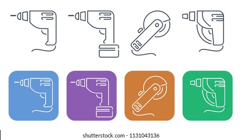 Set of thin line icons for building. Building electrotool.