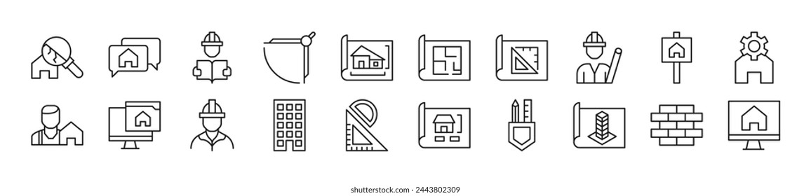 Set of thin line icons of building. Editable stroke. Simple linear illustration for web sites, newspapers, articles book 