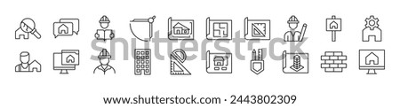 Set of thin line icons of building. Editable stroke. Simple linear illustration for web sites, newspapers, articles book 