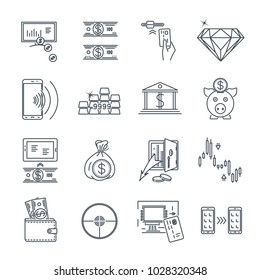 set of thin line icons business, finance, money, moneybox