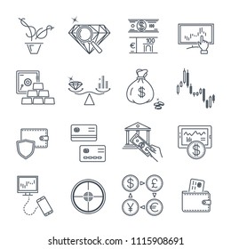 set of thin line icons business, finance, money, bank