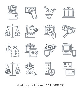 set of thin line icons business, finance, money, capital