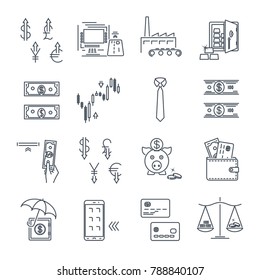 set of thin line icons business, finance, money, graphic