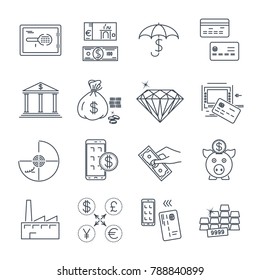 set of thin line icons business, finance, money, bank