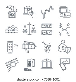 set of thin line icons business, finance, money, gold